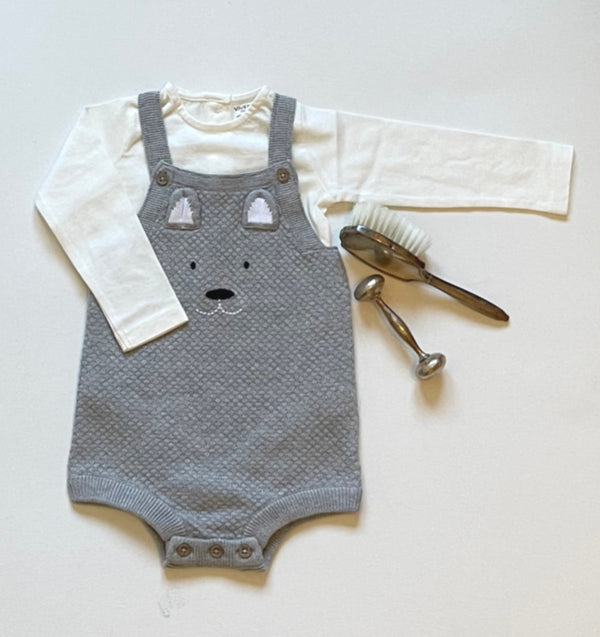 Dog Embroidered Sweater Knit Short Baby Romper + Bodysuit  (Organic)