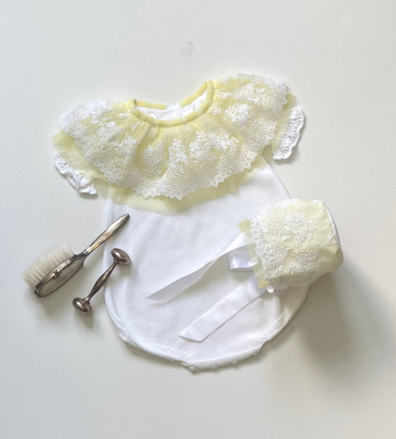 Adele Romper white & yellow