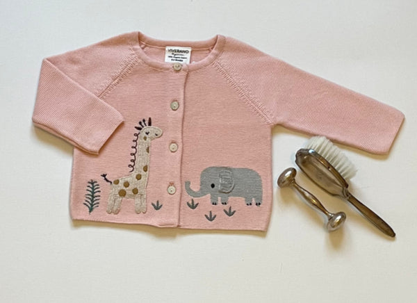 Animal Safari Embroidered Baby Cardigan Sweater (Organic)